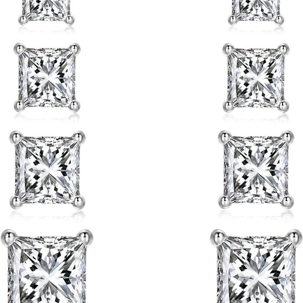 Elegant 4 Pairs 925 Sterling Silver CZ Stud Earrings Set - Perfect for Cartilage